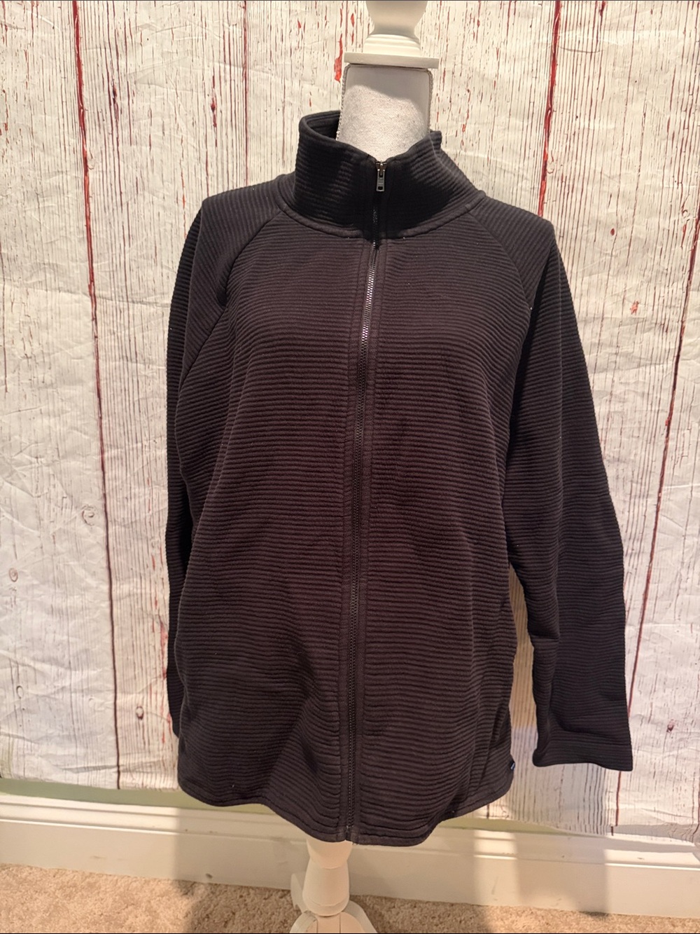 L.L. Bean Black Ribbed Zip-Front Utility Jacket